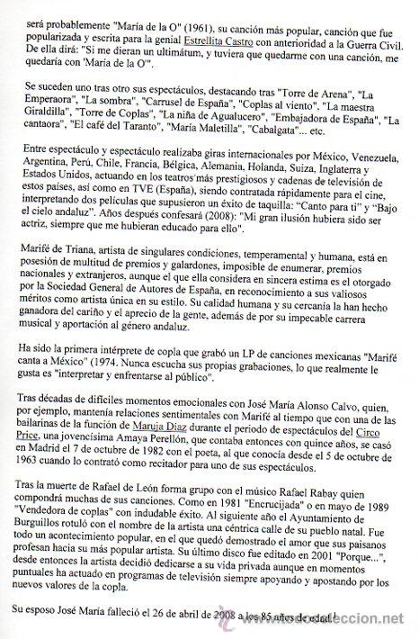 Manuscritos antiguos: SIGNED. AUTOGRAPH. FIRMA. MARIFE DE TRIANA, ACTRIZ DE LA COPLA, LEER - Foto 3