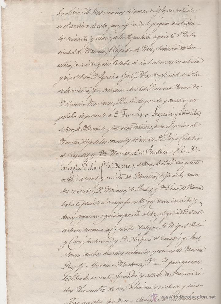 Manuscritos antiguos: documento notarial de boda manresa 1876 - Foto 2
