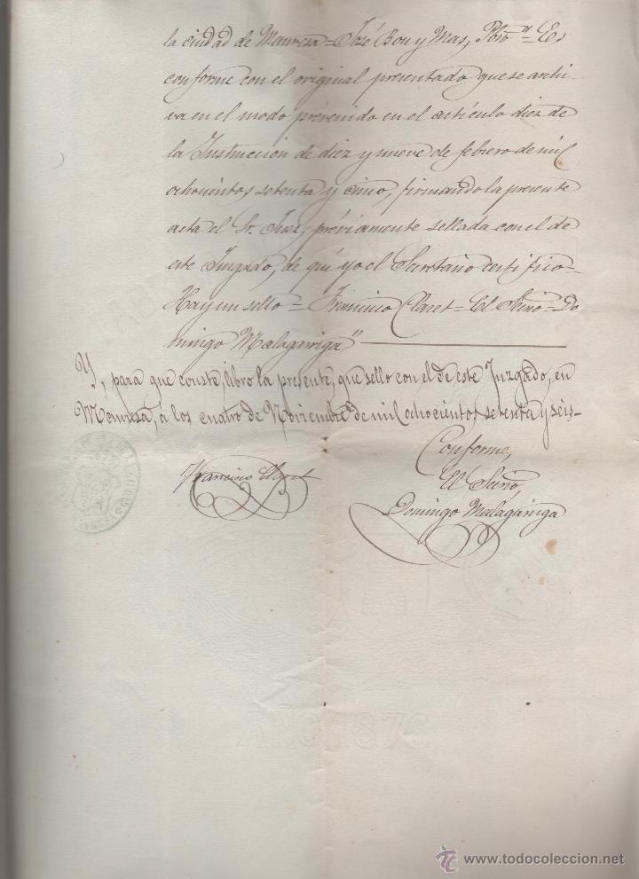 Manuscritos antiguos: documento notarial de boda manresa 1876 - Foto 3