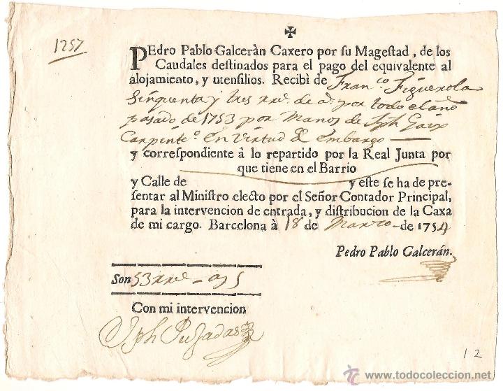 Manuscritos antiguos: RECIBO EMITIDO EN FECHA 18 DE MARZO DEL A&Ntilde;O 1754 - Foto 1