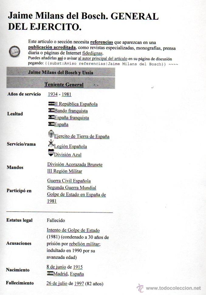 Manuscritos antiguos: SIGNED,AUTOGRAPH,FIRMA,GENERAL JAIME MILANS DEL BOSCH. LEER. - Foto 2