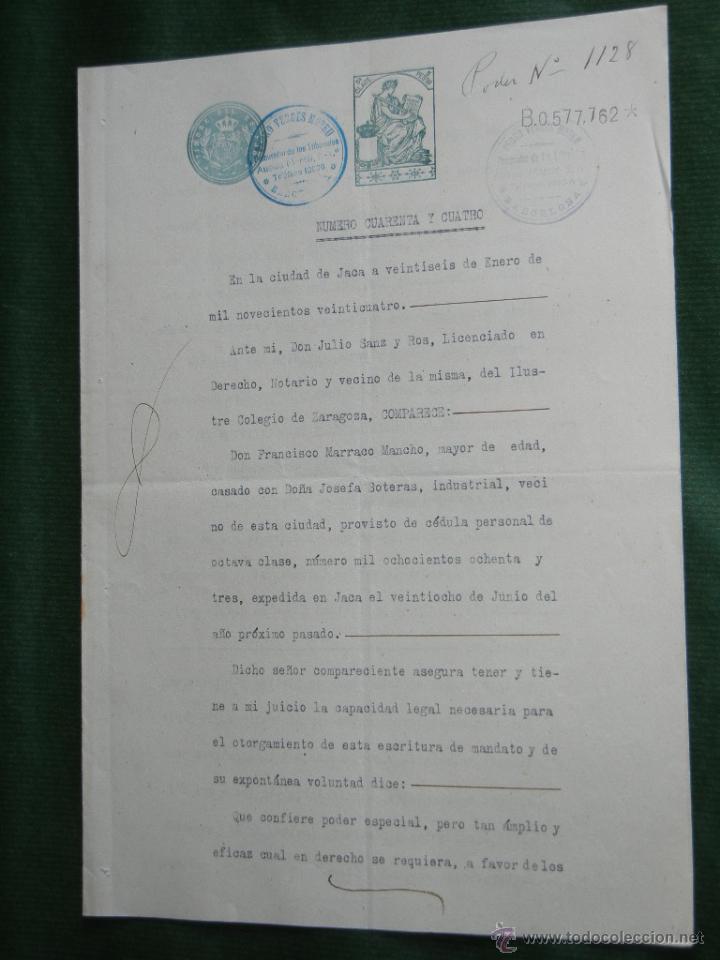 Manuscritos antiguos: DOCUMENTO NOTARIAL PODER NOTARIA DE JULIO SANZ Y ROS, JACA 1924 - Foto 1
