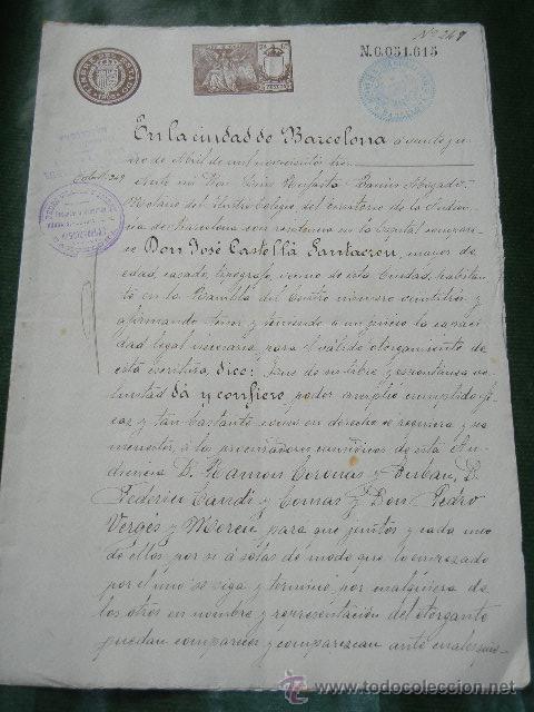 Manuscritos antiguos: DOCUMENTO NOTARIAL PODER NOTAR&Iacute;A LUIS RUFASTA BANUS - BARCELONA 1903 - Foto 1
