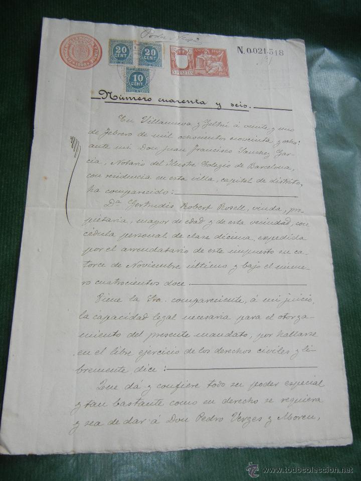 Manuscritos antiguos: PODER NOTARIA JUAN FRANCISCO SANCHEZ GARCIA, VILANOVA I LA GELTRU 1898 - Foto 1