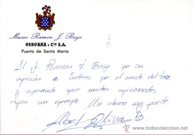 Manuscritos antiguos: SIGNED,AUTOGRAPH,FIRMA,ABEL OLIVA,TORERO.VER GOOGLE. - Foto 1