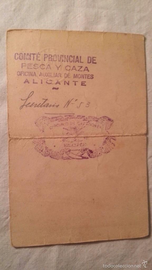 Manuscritos antiguos: ANTIGUO DOCUMENTO ORIGINAL LICENCIA DE CAZA CEDULA PERSONAL SELLO ELCHE - Foto 2