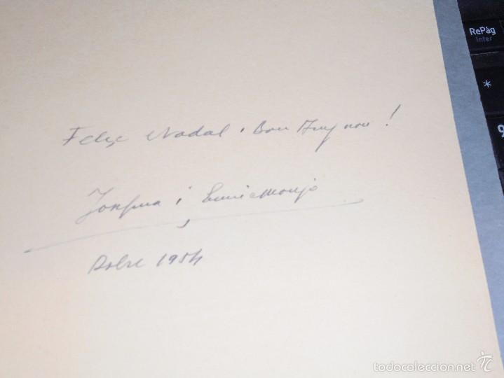 Ancient Manuscripts: VILASAR DE MAR - ENRIC MONJ&Oacute; ANTIGUA FELICITACION 1954 CON DEDICATORIA ORIGINAL DEL ESCULTOR A PLUM
