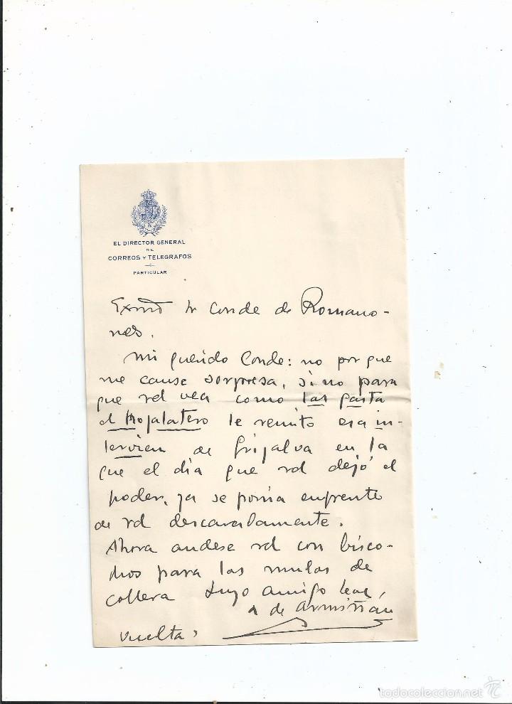 Manuscritos antiguos: CARTA DE LUIS DE ARMI&Ntilde;&Aacute;N ODRIOZOLA ( M&Aacute;LAGA 1899) A ROMANONES - MEMBRETE CORREOS - GRIJALVA