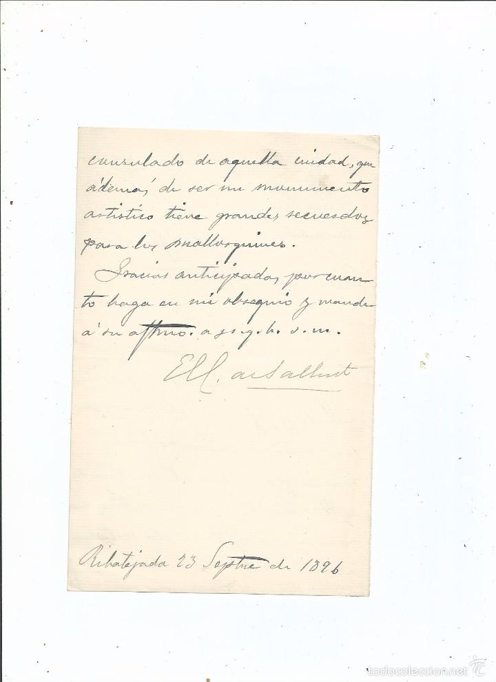 Manuscritos antiguos: 1896 - EL CONDE DE SALLENT A C&Aacute;NOVAS DEL CASTILLO - CASA CONSULADO DE PALMA DE MALLORCA