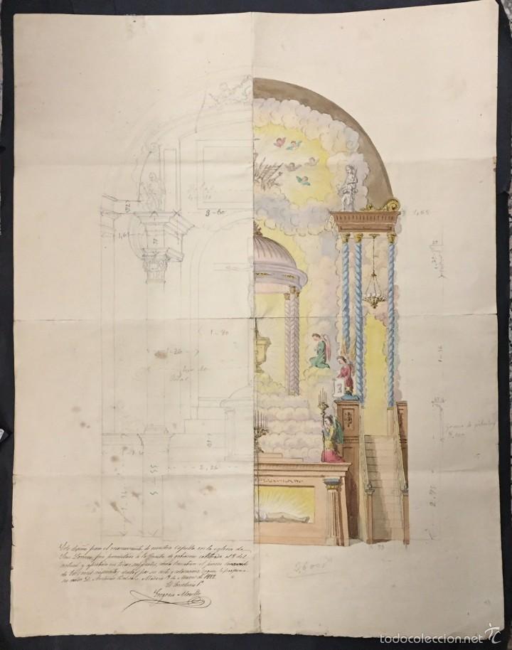 Manuscritos antigos: DISE&Ntilde;O PARA LA CAP&Igrave;LLA EN LA IGLESIA DE SAN LORENZO. ANTONIO BIELSA. 1882