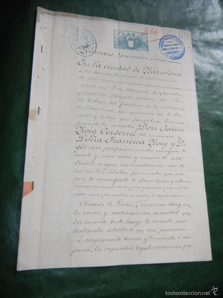 Manuscritos antiguos: DOCUMENTO NOTARIAL PODER NOTARIA MANUEL DE LARRATEA Y CATALAN, BARCELONA 1906 - Foto 1