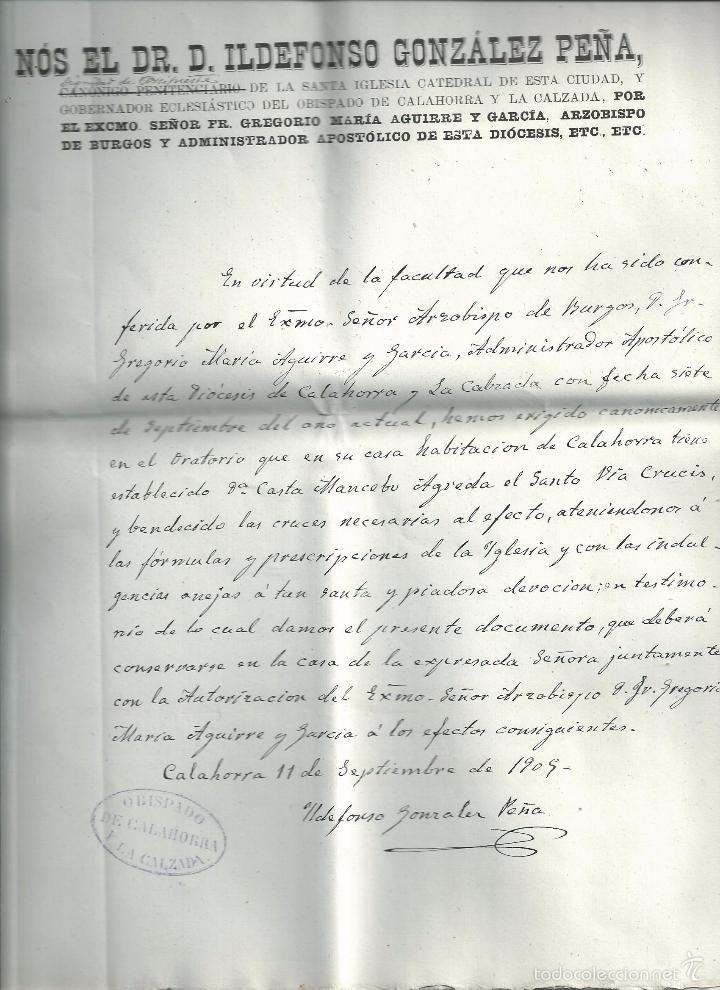 Manuscritos antiguos: LA RIOJA ILDEFONSO GONZALEZ PE&Ntilde;A - CALAHORRA - SANTO VIA CRUCIS, ORATORIO, INDULGENCIAS -