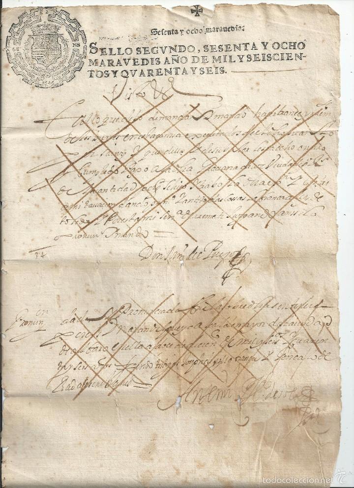 Manuscritos antiguos: TIMBROLOG&Iacute;A - SELLO 2&ordm; de 1646 - 68 MARAVEDIS - Foto 1