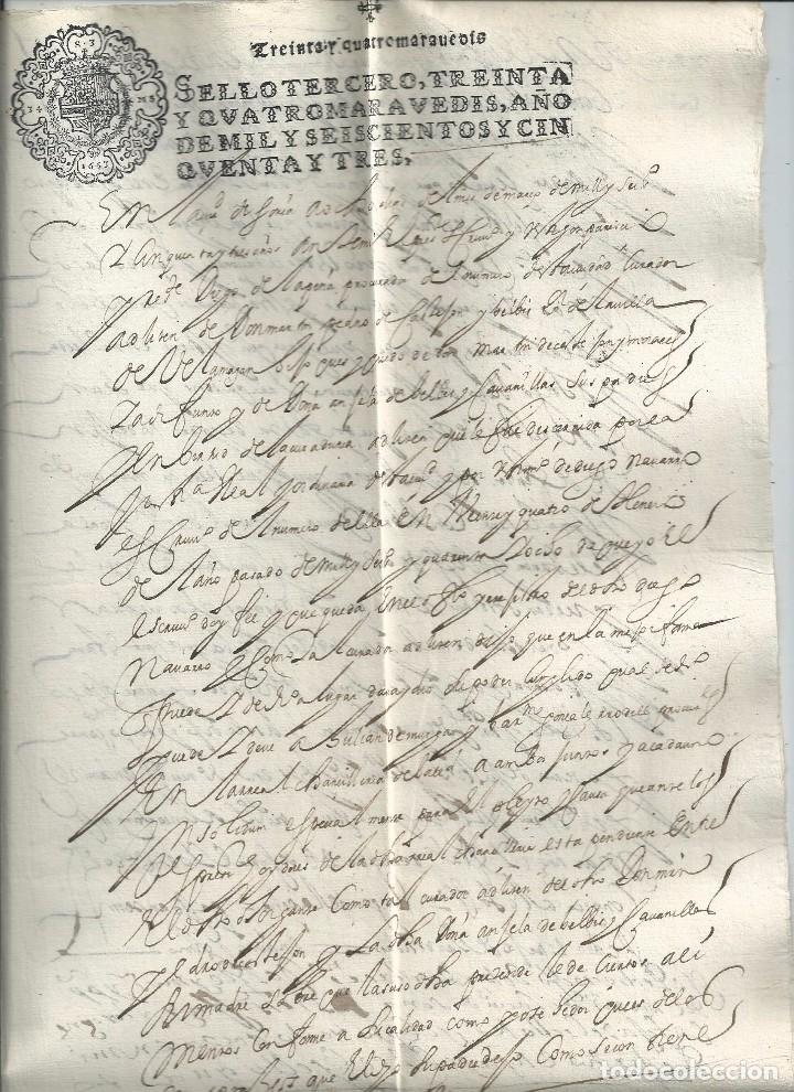 Manuscritos antiguos: SORIA - MANUSCRITO - SELLO 3&ordm; DE 1653 - Foto 1