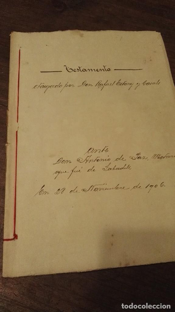 Manuscritos antiguos: ANTIGUO DOCUMENTO TESTAMENTO- SABADELL1906. - Foto 1