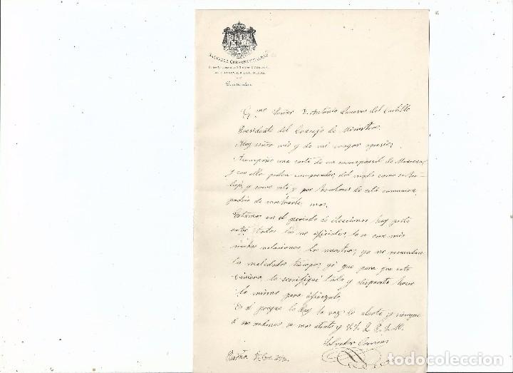 Manuscritos antiguos: 1876 SALVADOR CORRONS Y MATEU &Oacute;PTICO DE C&Aacute;MARA DE S.M. EL REY D. ALFONSO XII BARCELONA A C&Aacute;NOVAS