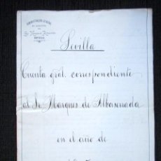 Manuscritos antiguos: AÑO 1905, SEVILLA. CUENTA GENERAL DEL MARQUÉS DE ALBASERRADA. FIRMA MANUSCRITA. GASTOS DETALLADOS. Lote 72103827