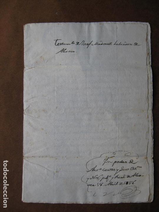 Manuscritos antiguos: MANUSCRITO ALCOVER A&Ntilde;O 1803 - TESTAMENTO - Foto 1
