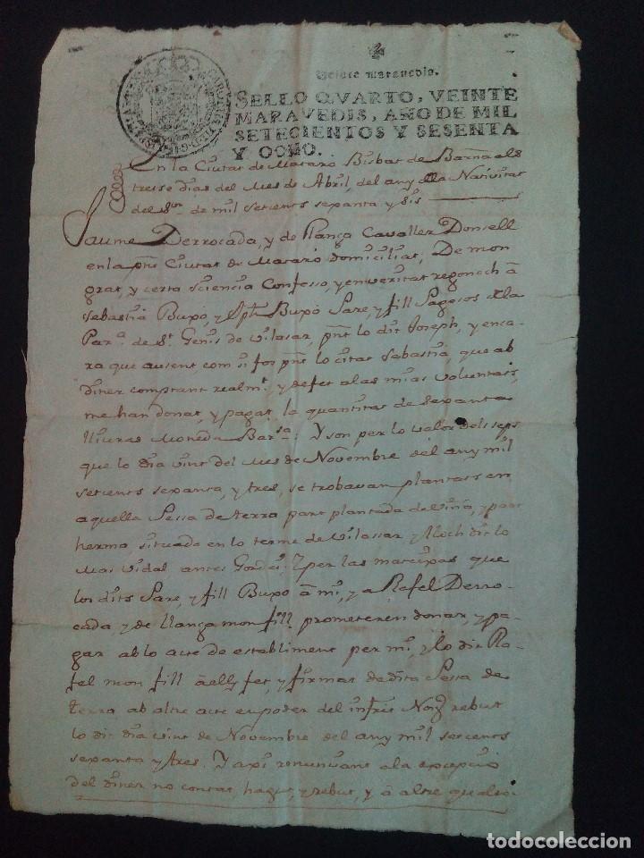Manuscritos antiguos: Documento Contrato de pay&eacute;s en Matar&oacute; de 1768 - Foto 1