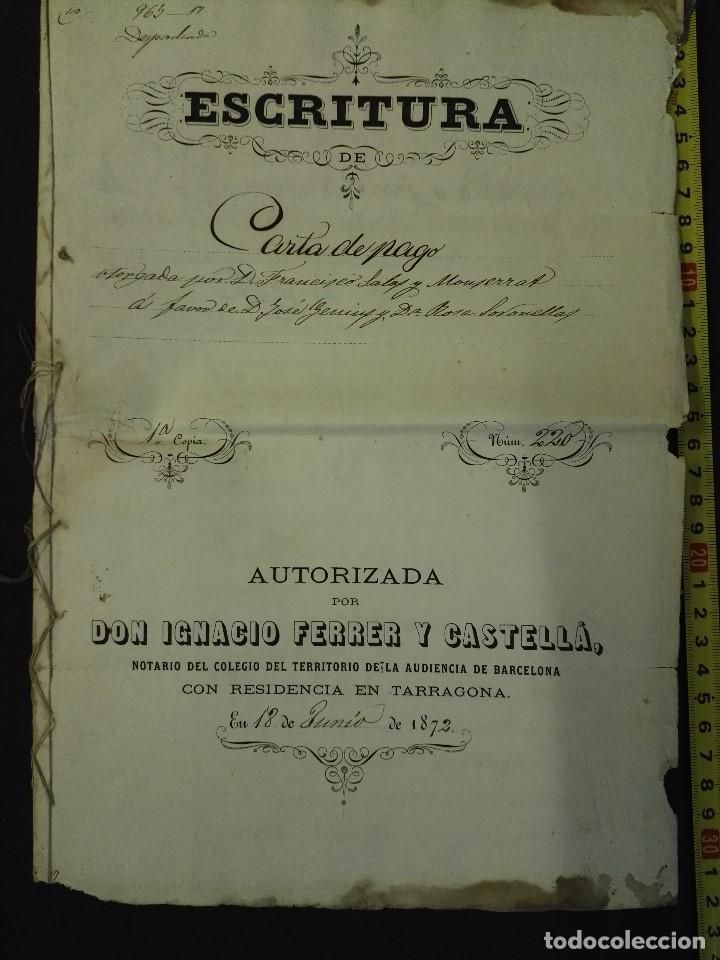 Manuscritos antiguos: Documento escritura de 1872-6-18 de la Selva del Camp, Tarragona. - Foto 1