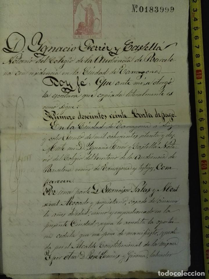 Manuscritos antiguos: Documento escritura de 1872-6-18 de la Selva del Camp, Tarragona. - Foto 2
