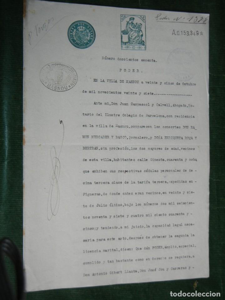 Manuscritos antiguos: PODER NOTARIA JUAN CAMPASSOL CLAVELL, MASNOU, 1927 - Foto 1