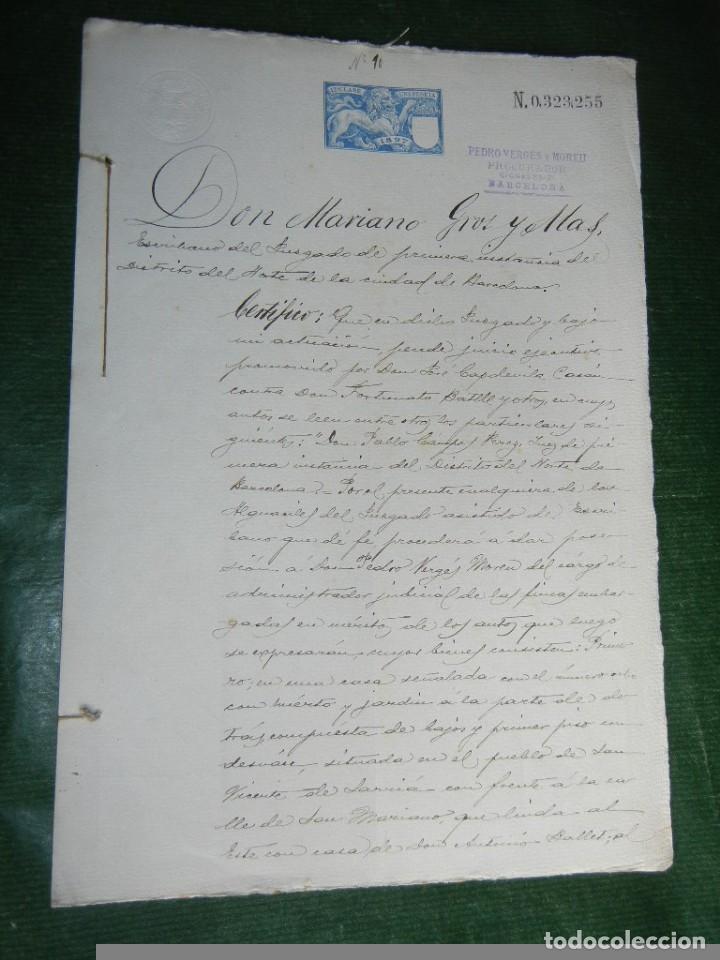 Manuscrits anciens: CERTIF ADMINISTRADOR JUDICIAL BIENES SARRIA, ESCRIB. MARIANO GROS MAS, JUZ.DTO NORTE BARCELONA 1897
