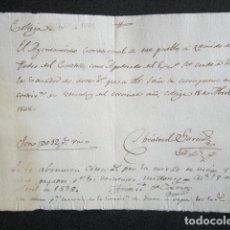 Manuscritos antiguos: AÑO 1838. COLLIGA, CUENCA. RECIBO AYUNTAMIENTO CONSTITUCIONAL DADO A CONDE DE TORREJÓN COMO PAGO. . Lote 87622044