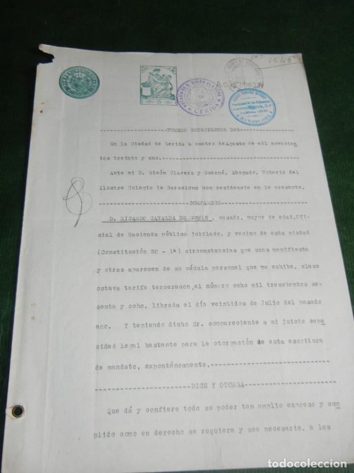 Manuscritos antiguos: PODER NOTARIA SIMON CLAVERA Y GUARNE, LERIDA 1931 - Foto 1