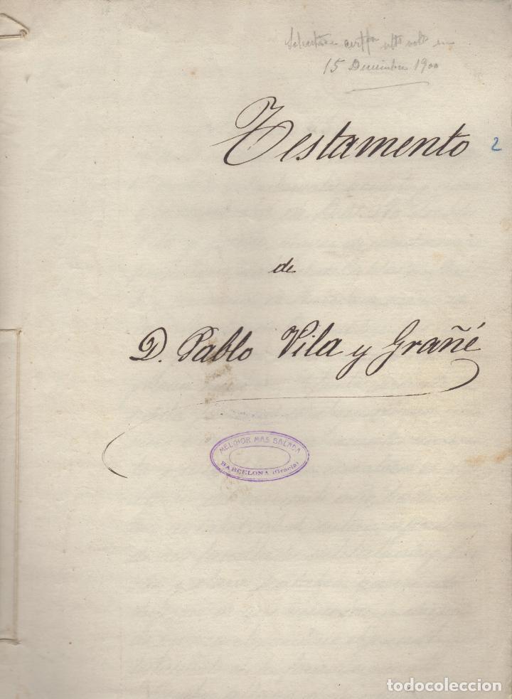 Manuscritos antigos: antiguo testamento manuscrito de principios de s.XX -  notario melchor mas balada - barcelona gracia