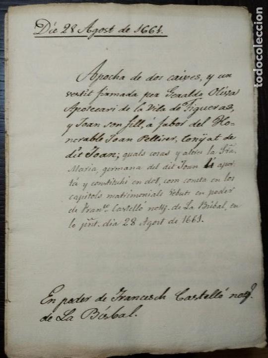Manuscritos antiguos: 1661. APOCA DE DOS CAIXES FIGUERAS LA BISBAL GIRONA GERONA - Foto 2