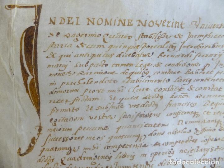 Manuscritos antigos: Manuscrito pergamino Catalu&ntilde;a permuta casas B Darrer de Barcelona F Amat 1542