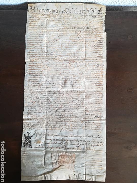 Manuscritos antiguos: Antiguo pergamino con sellos Hieronymus... - Foto 1