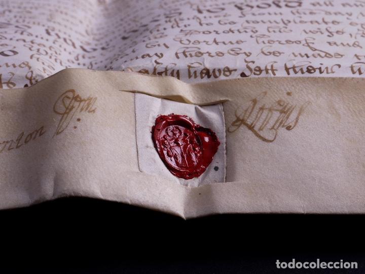 Manuscrits anciens: PERGAMINO MANUSCRITO EN INGLES CON OCHO SELLOS DE LACRE, 1726