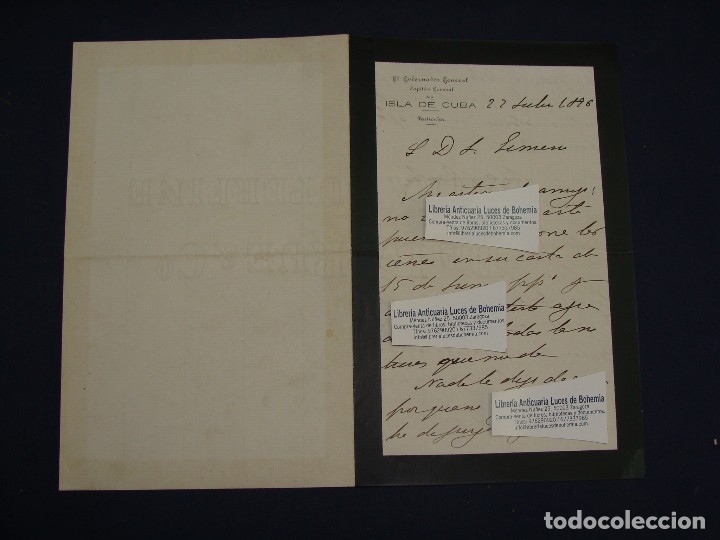 Valeriano weyler carta y firma original. 1896. - Comprar 