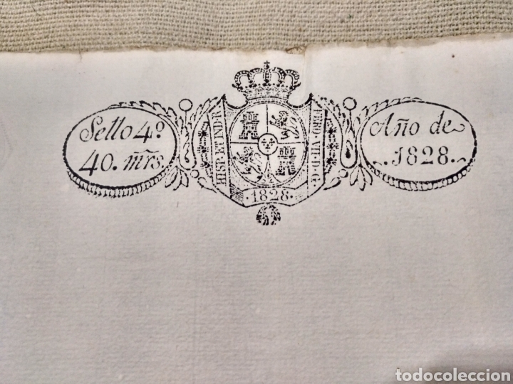 Manuscritos antiguos: Documento de 1828 sello 40 maraved&iacute;s y sello en seco - Foto 1
