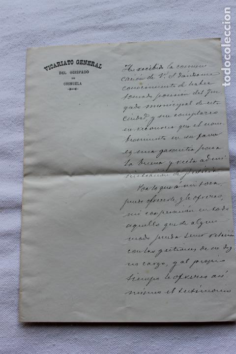 Manuscritos antiguos: VICARIATO GENERAL DEL OBISPADO DE ORIHUELA, FIRMADO 1899 - Foto 1