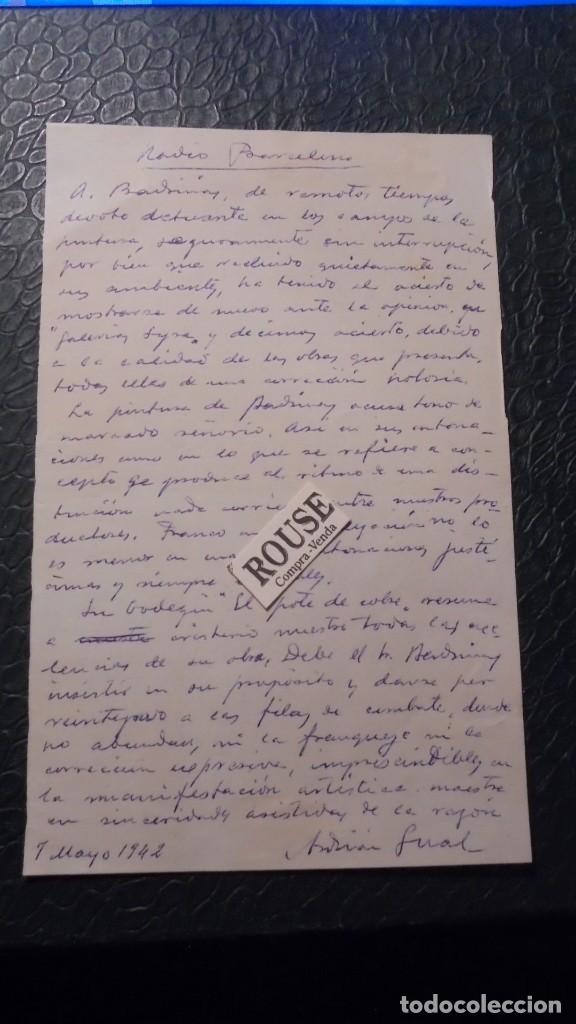 Manuscrits anciens: ADRIA GUAL / ANTONI BADRINAS - CARTA AUTOGRAFA ORIGINAL A TINTA DE ADRIA GUAL 7 DE MAYO 1942