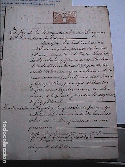 Manuscritos antiguos: 1907. INTERPRETACI&Oacute;N JURADA DEL ALEM&Aacute;N AL CASTELLANO. BERL&Iacute;N - MADRID. - Foto 4