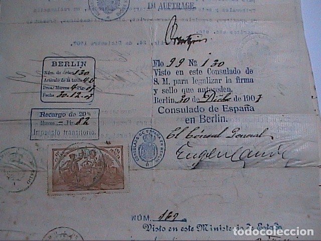 Manuscritos antiguos: 1907. INTERPRETACI&Oacute;N JURADA DEL ALEM&Aacute;N AL CASTELLANO. BERL&Iacute;N - MADRID. - Foto 8