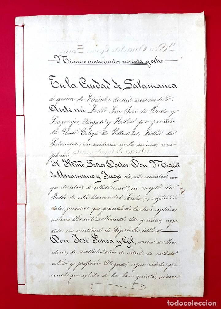 Manuscritos antiguos: SALAMANCA - 1900 - MIGUEL DE UNAMUNO - Foto 2