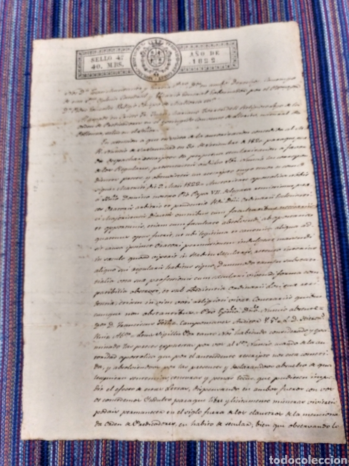 Manuscritos antiguos: DOCUMENTO UNA HOJA 1822 CON SELLO DEL OBISPO DE MALLORCA - Foto 1