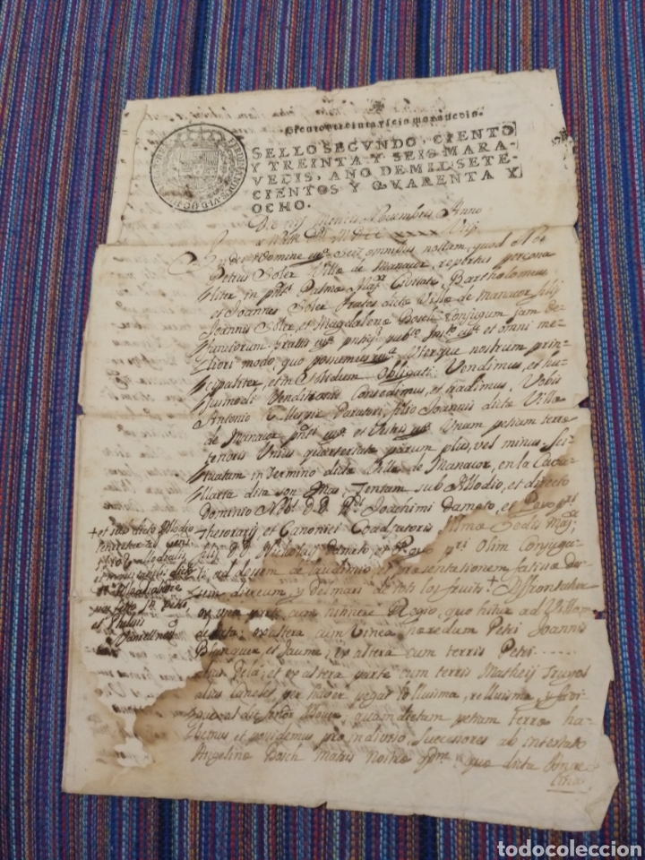 Manuscritos antiguos: DOCUMENTO DOS HOJAS 1748 RELATIVO A MANACOR MALLORCA - Foto 1