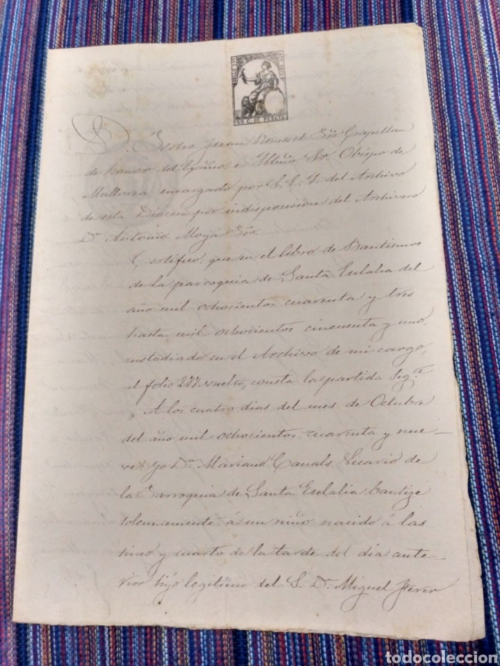 Manuscritos antiguos: DOCUMENTO 1871 DOS HOJAS SELLO OBISPADO - Foto 1