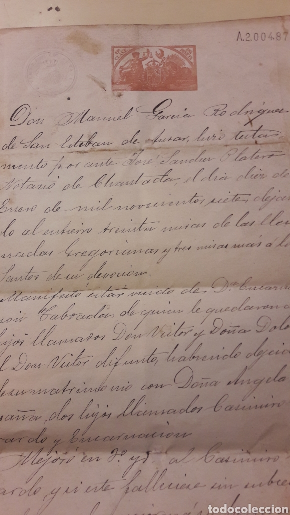Manuscritos antiguos: 1907 Chantada Lugo escritura - Foto 1