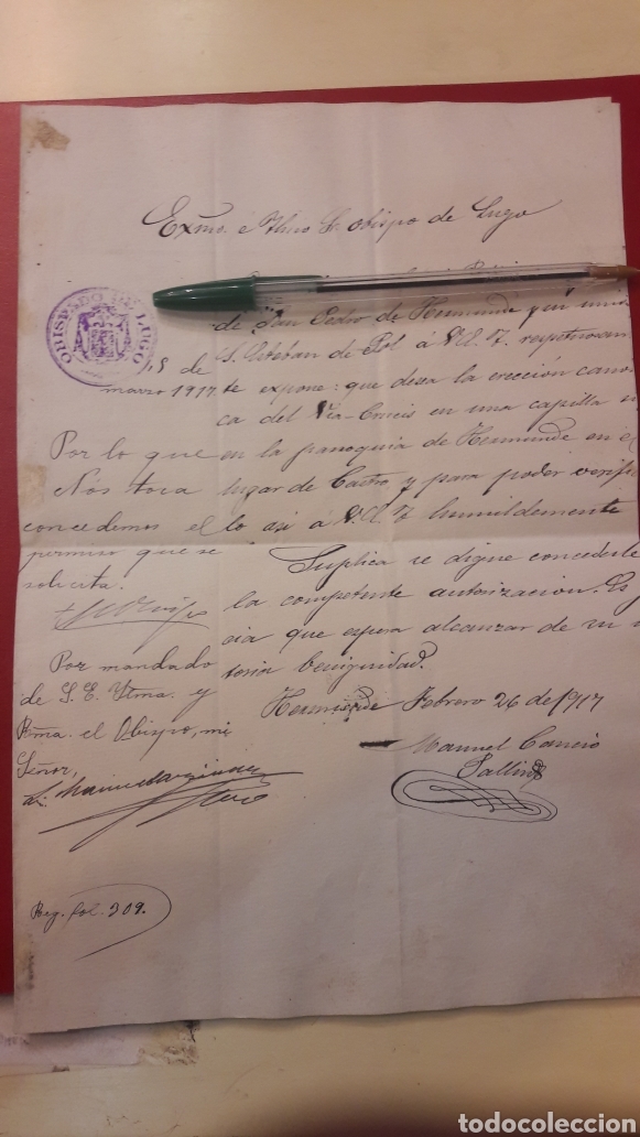 Manuscritos antiguos: 1917 Lugo Obispado Firma Obispo - Foto 1