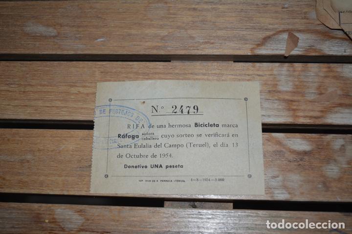 Manuscritos antiguos: PAPELETA PARA LA RIFA DE UNA BICICLETA.1954 - Foto 1