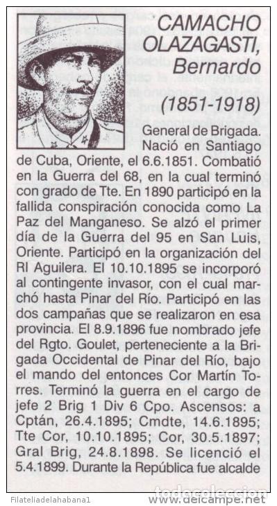 Manuscritos antiguos: *BE47 CUBA INDEPENDENCE WAR GENERAL BRIGADA BERNARDO CAMACHO - Foto 3