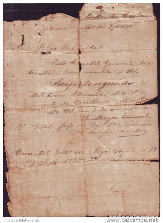 Manuscritos antiguos: *BE58 CUBA INDEPENDENCE WAR MAYOR GENERAL. SERAFIN SANCHEZ VALDIVIA - Foto 2