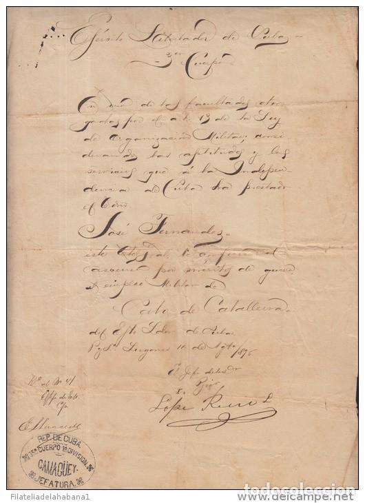 Manuscritos antiguos: *BE435 CUBA INDEPENDENCE WAR GENERAL DE DIVISION LOPE RECIO SIGNED DOC 1896 - Foto 2